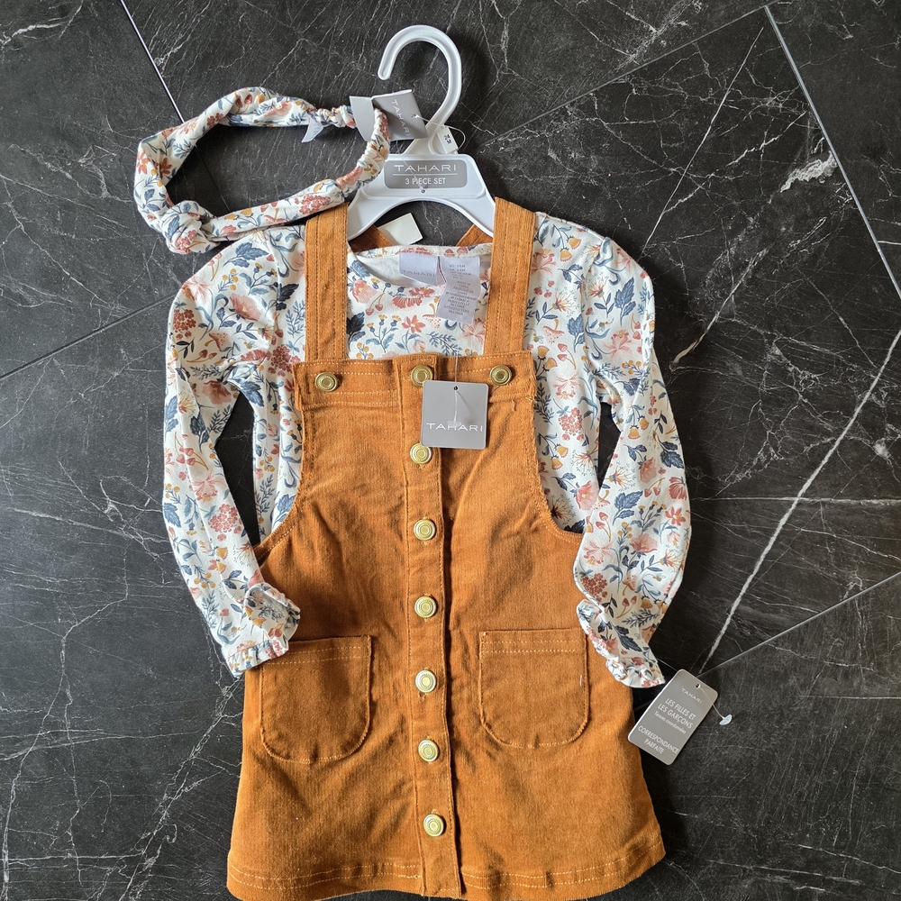 NWT Autumn Corduroy Dress with Floral Top and Headband